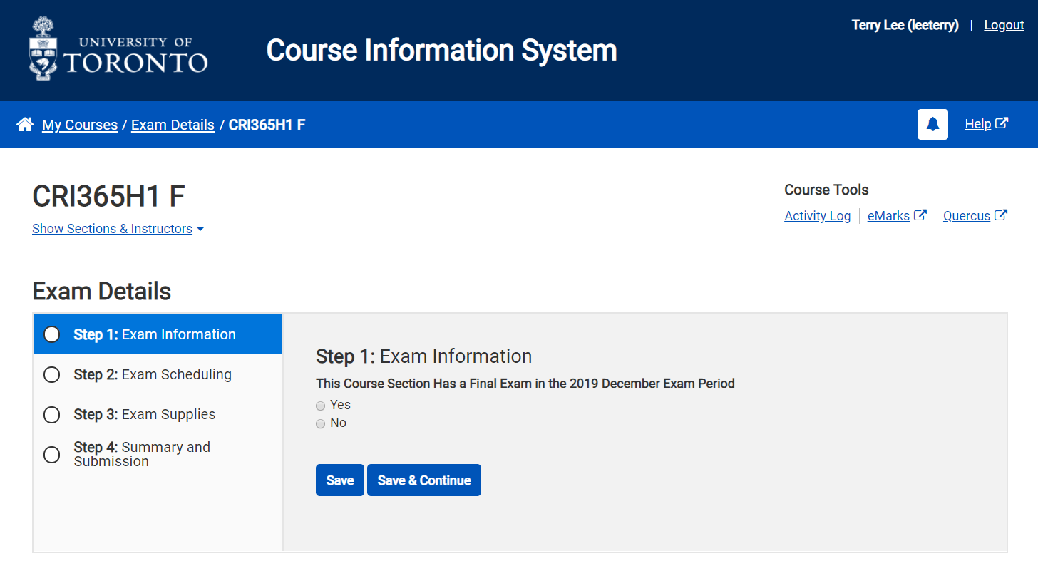 Exam Details Module - Information