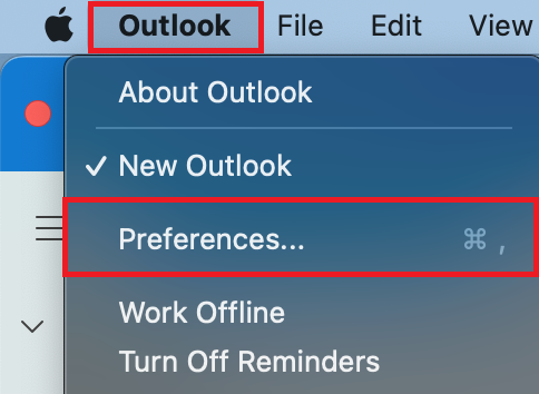 Outlook dropdown menu