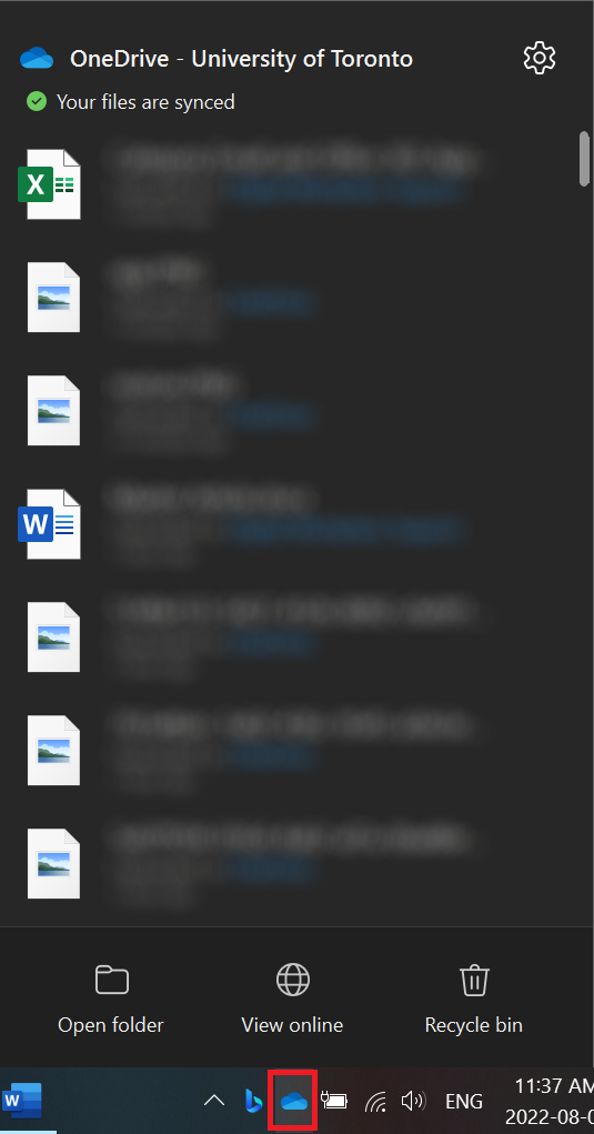OneDrive panel