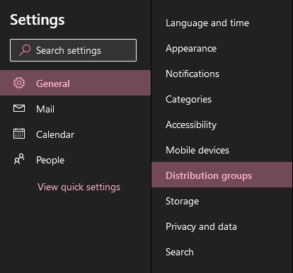 Settings menu