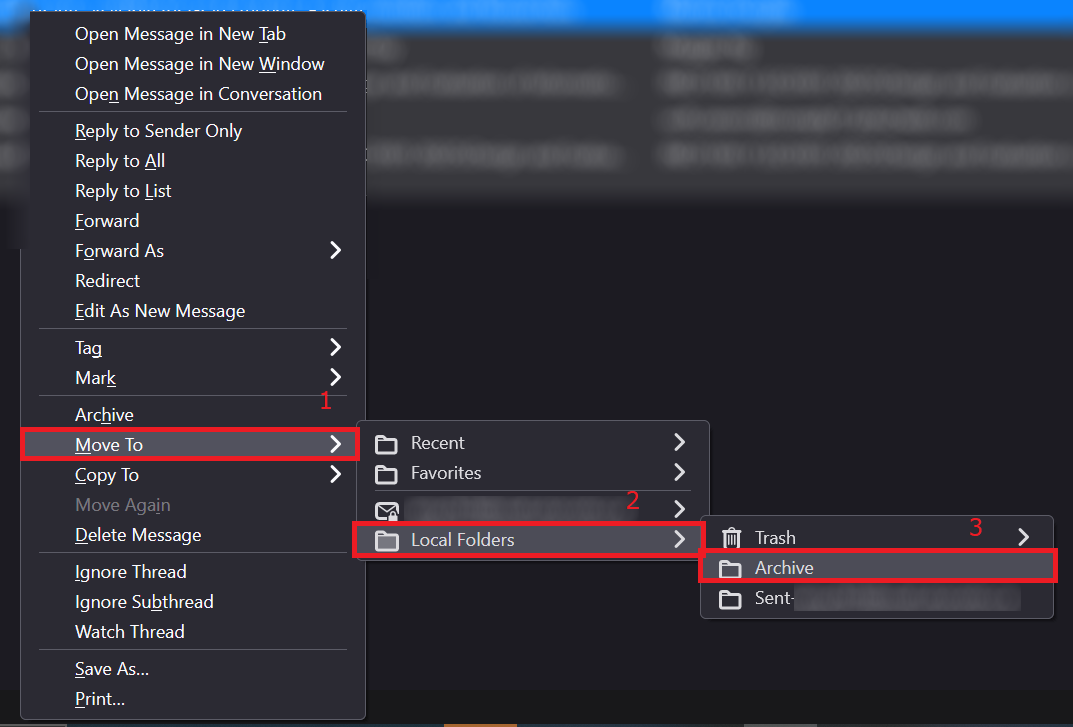 Right-click menu options