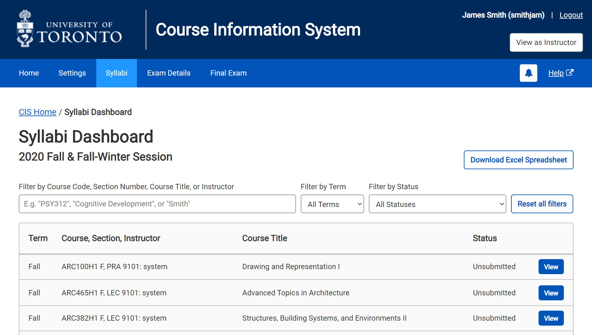 Syllabi Module - Dashboard