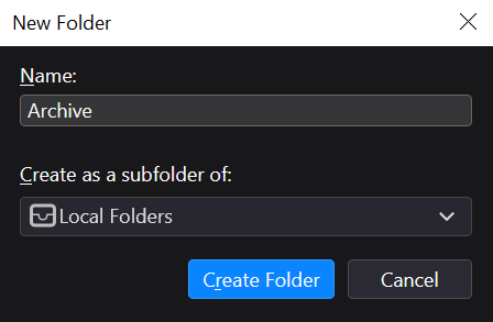 New folder window