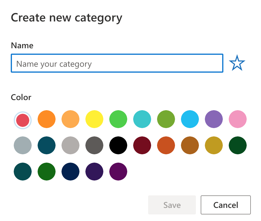 Create a new category window