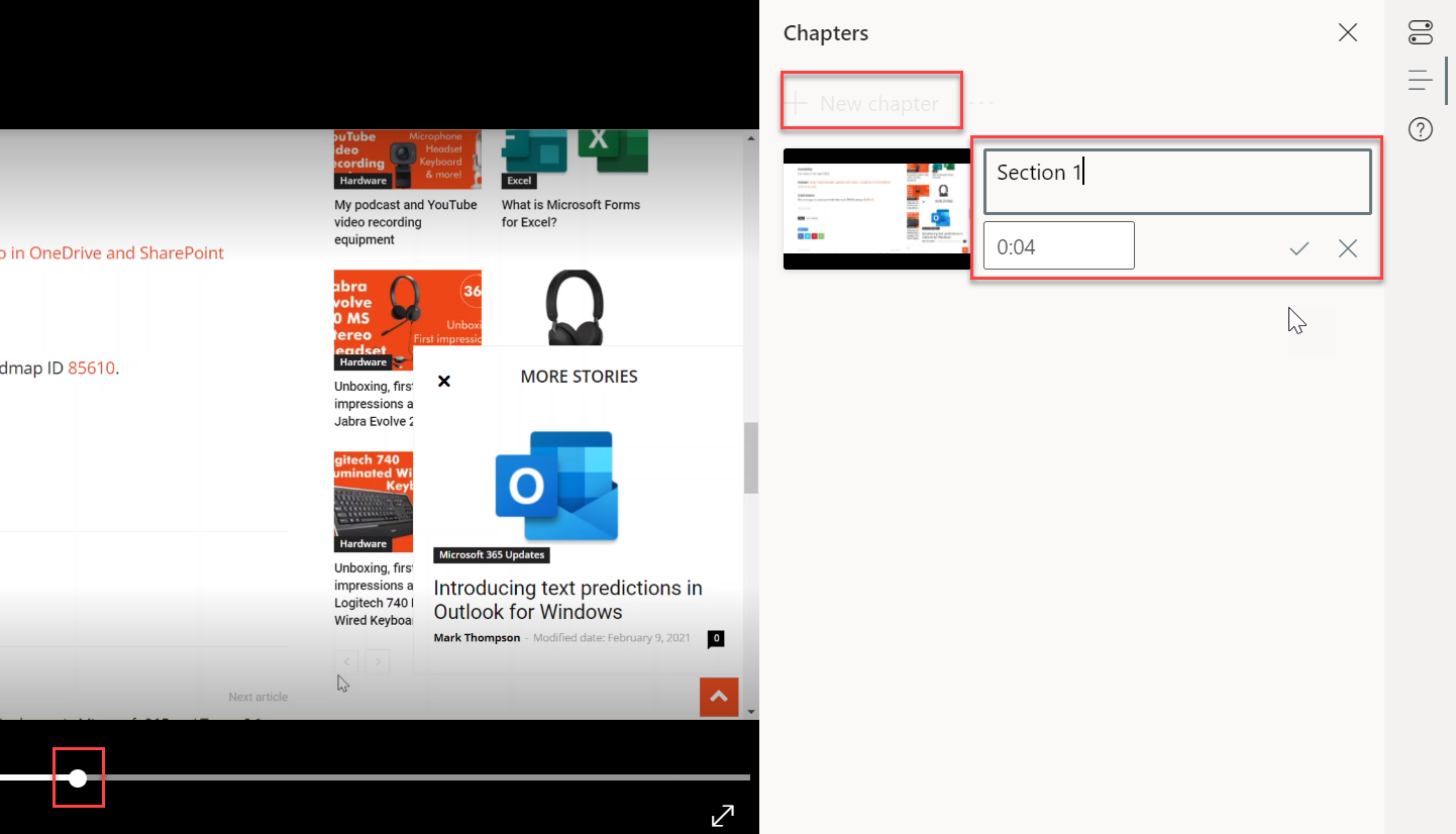 Chapters sidepanel options.