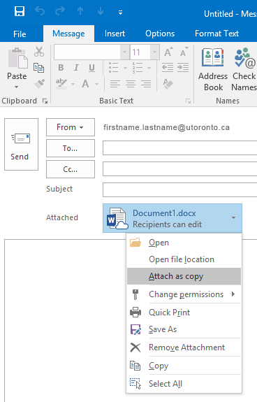 Attachment options dropdown