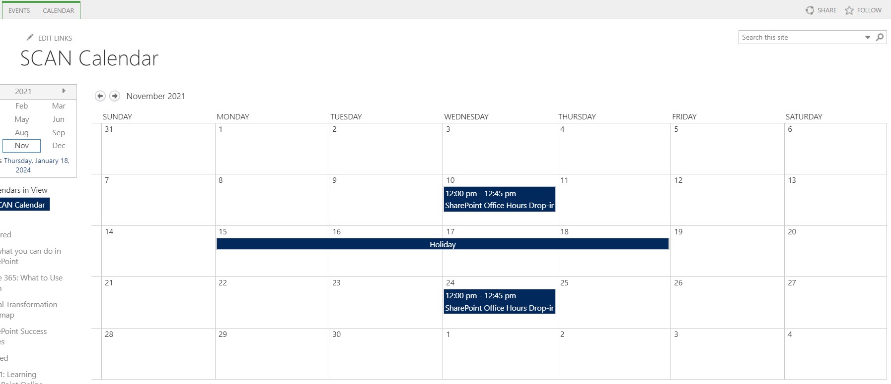 A Classic SharePoint calendar app