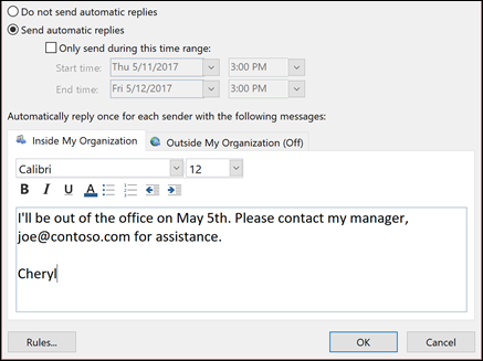 Automatic replies window