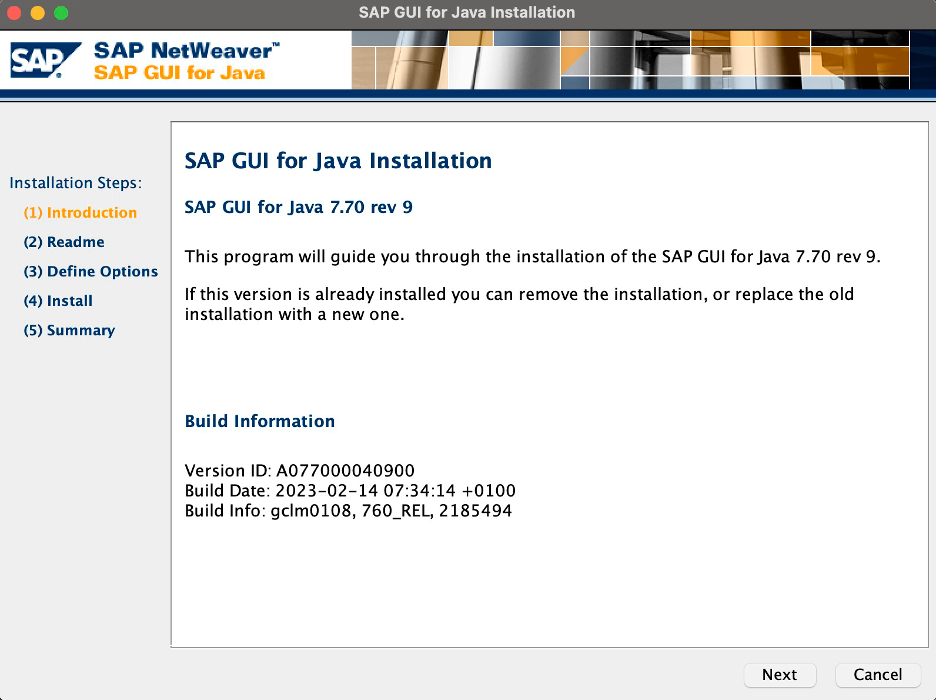 SAP GUI install information page