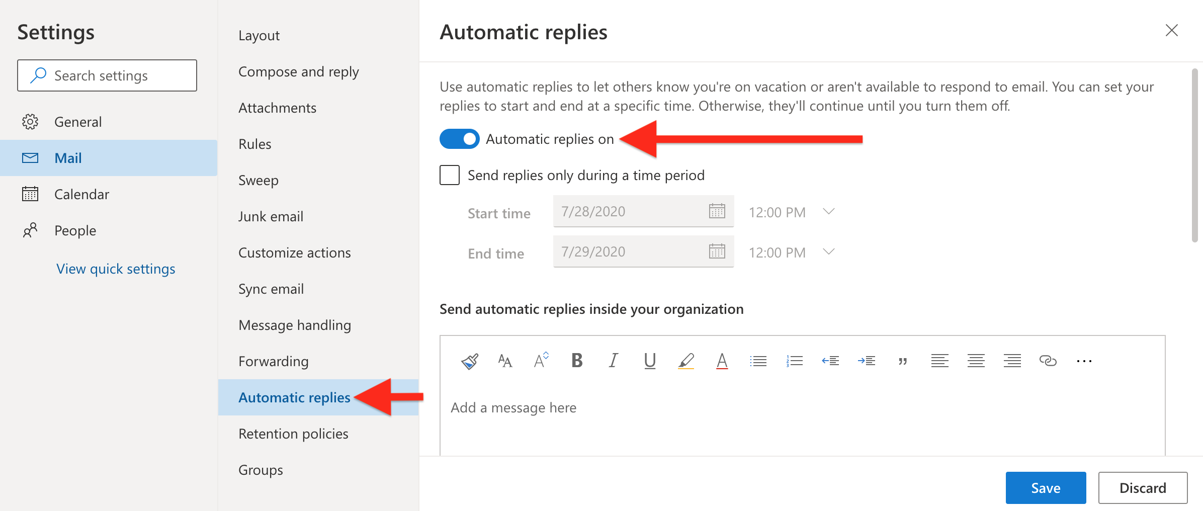 Detailed settings window