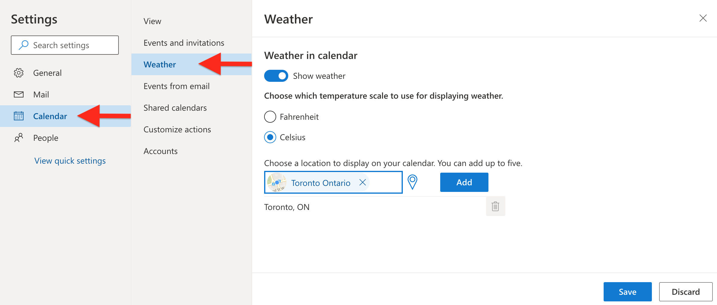 Weather settings