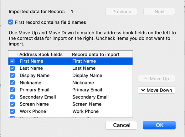 Import data configuration