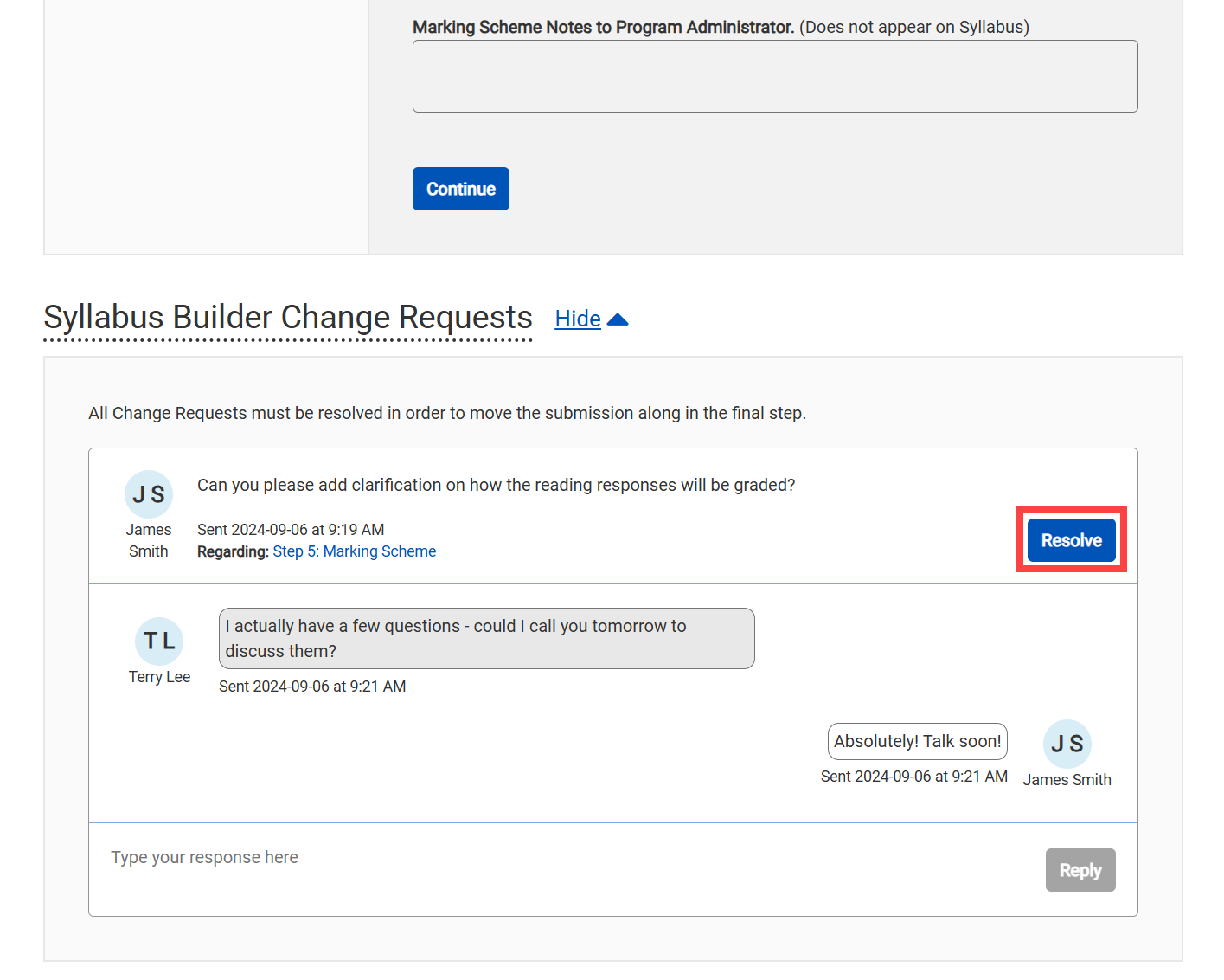 Syllabus Builder Module - Resolve a Change Request