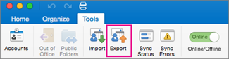 On the Tools tab, click Export.