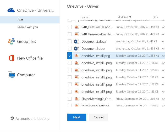 OneDrive file list