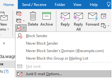 Junk Email options