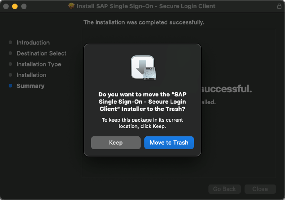 Option to keep or move installer to Trash.
