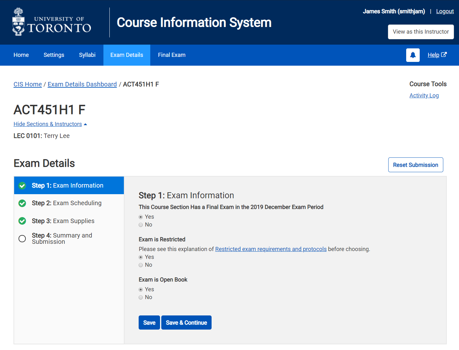 Exam Details Module - Exam Information