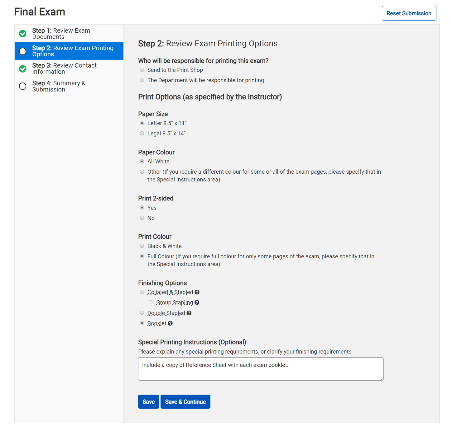 Final Exam Module - Review Exam Printing Options