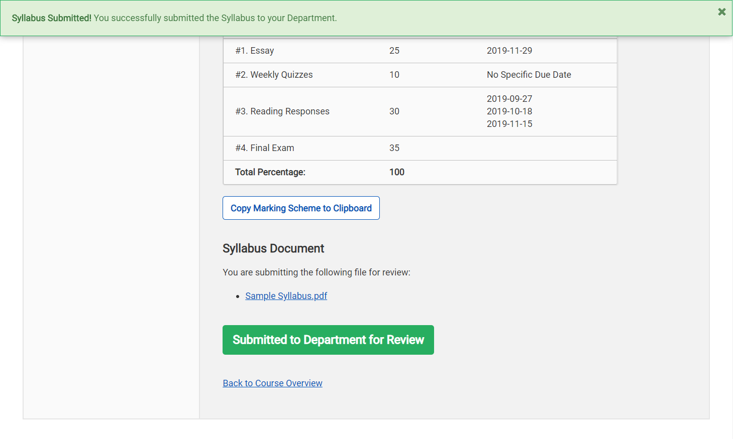 Syllabi Module - Summary & Submission