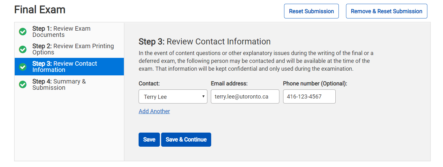 Final Exam Module - Review Contact Information