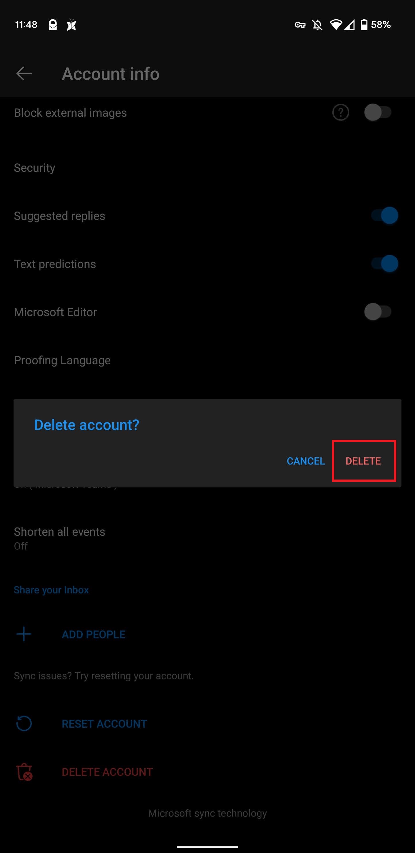 Delete confirmation dialog