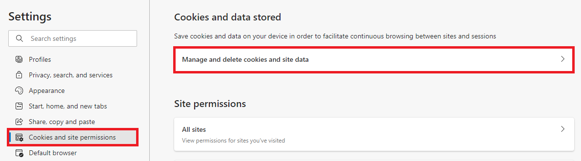 Cookies and data stored