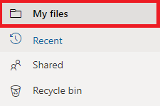 My files tab in OneDrive