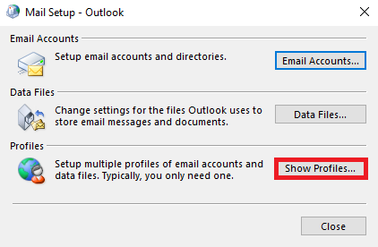 Mail Setup - Outlook window