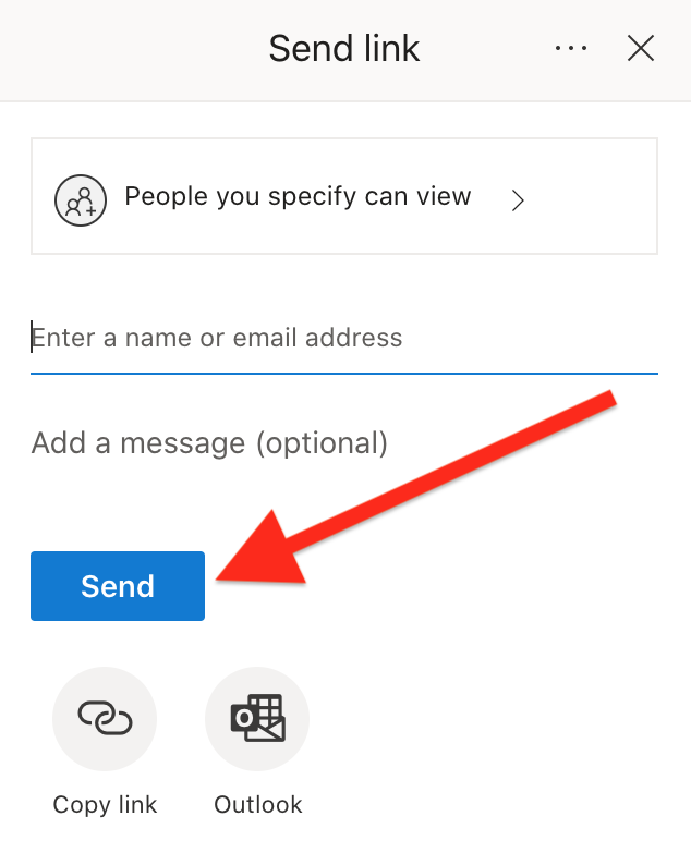 Send link window with arrow pointing towards send button