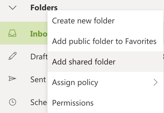 Folder dropdown options