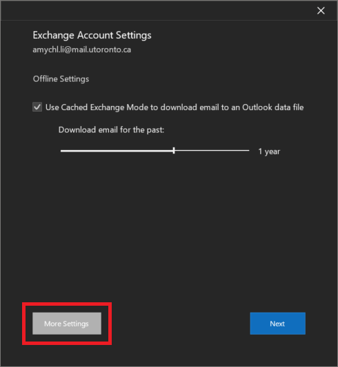 Exchange account settings