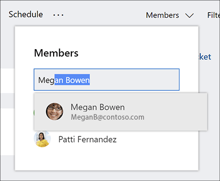 Screenshot of the Members list when entering the name of a new plan member.