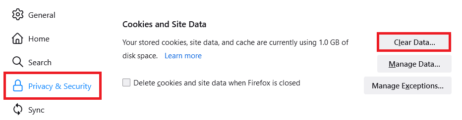 Cookies and Site Data